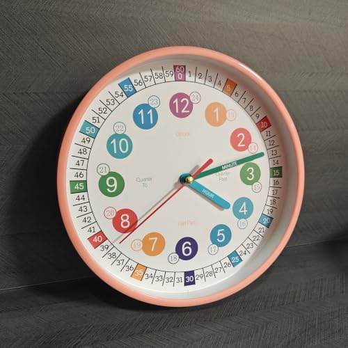 Learning Time 8 Inch Wall Clock for Kids,Non-Ticking Kids Colorful Clock,Silent Wall Clock Decorative for Kids Room ，School Classroom（Peach Pink，8 Inch） - Image 6
