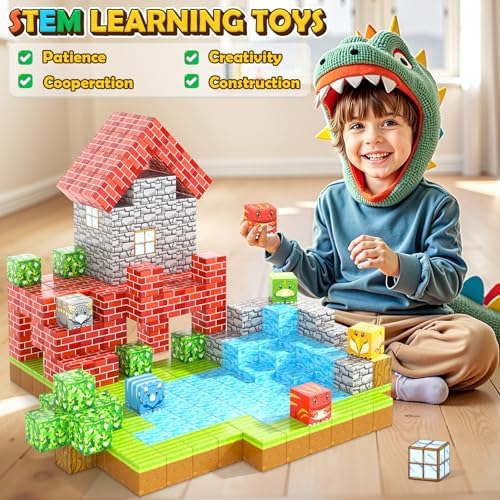 100PCS 1“ Magnetic Blocks - Build Mine Magnet World Forest Dinosaur Edition - Image 6