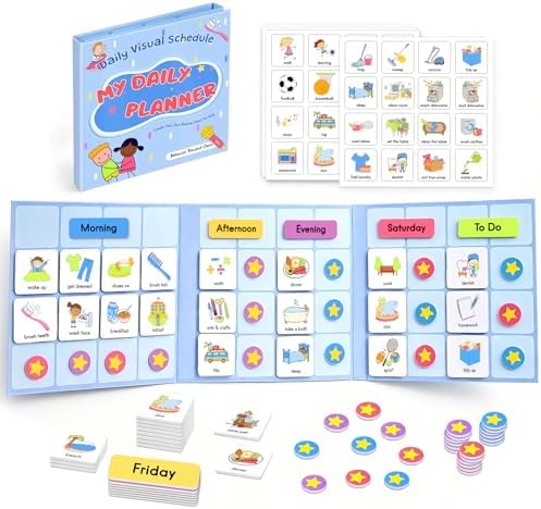 Visual Schedule for Kids, 170 Magnetic Visual Cards & Tri-Fold Magnetic Board, Daily Routine Chart for Autism ADHD, Toddler Morning Bedtime Chore Planner for Home Classroom, Visual Routine Board for Nonverbal Special Needs Children by Godery