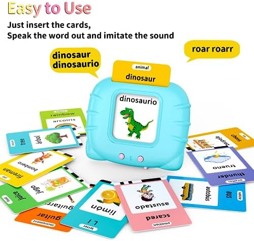 Eaever Spanish English Bilingual Learning Toys, ABC Talking Flash Cards with 520 Words, Gift for 3 4 5 6 Year Old, Blue - Image 2