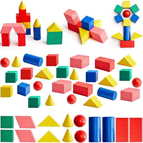 140 Pcs Mini 3D Shapes for Teaching, Wood Building Geometric Solids Blocks by Sotiff