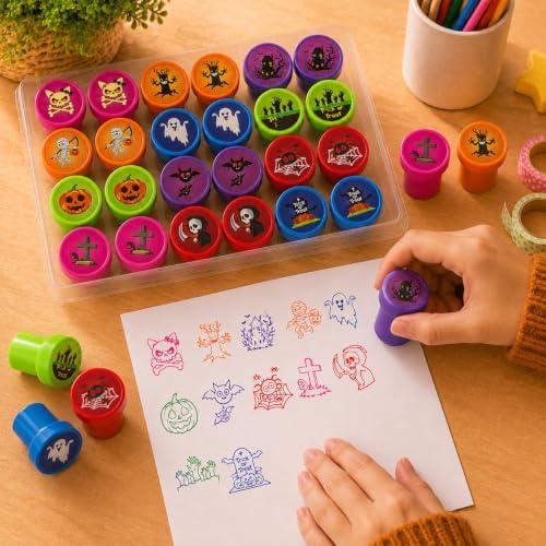 Cinrobiye 24 Pcs Halloween Stampers Party Favor Set, Cute Trick or Treat Stamps for Kids Halloween Party, Classroom Rewards, Goody Bag Fillers, Spooky Party Supplies - Image 5