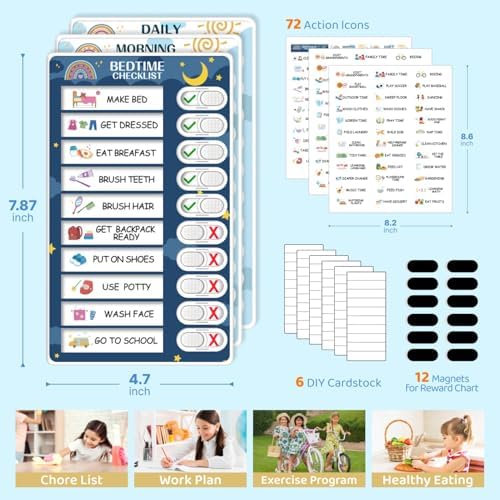 CustomMaster 3 in 1 Bedtime/Morning/Daily Routine Chart for Kids, Magnetic Chore Chart for Kids, Visual Schedule for Kids Toddlers for To Do List - Image 6