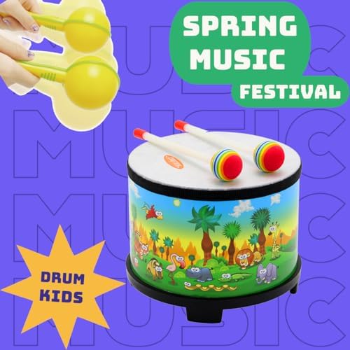 Crafteem Floor Tom Drum for Kids 8-inch Percussion Instrument Music Drum with 2 Mallets and Color Maracas for Baby Children Special Christmas Birthday Toy Gift - Image 4