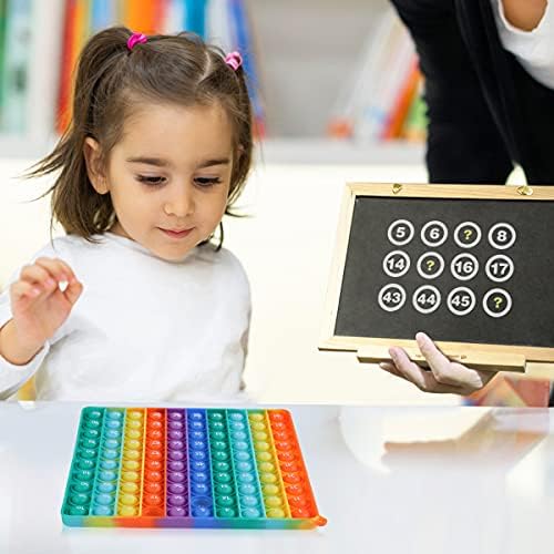 AK-SHIP 7.8in Big Size P0pp Math Toys , Rainbow Square Fidget Ttoy 100bubbles Stress Relieving Fidget Game for Teachers to Create Kinds of Math Manipulatives【with 1-100 Numbers Tables】 - Image 2
