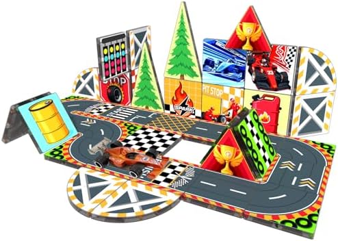 Magnetic Tiles Magnetic Building Blocks for Kids Ages 3-5 4-8, STEM Montessori Preschool Classroom Must Haves, Toddler Sensory Educational Toys for Boys Girls, Christmas Birthday Gift (Racing Car) by Unknown