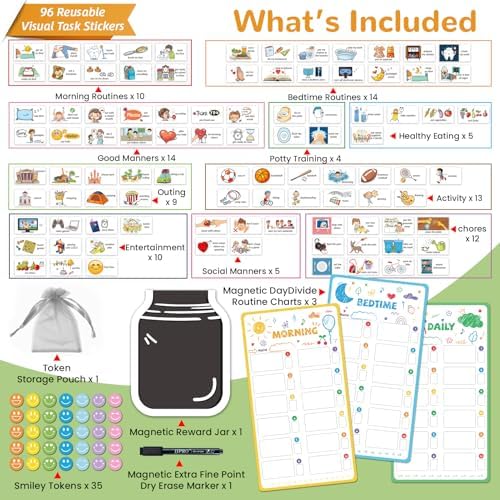 JJPRO Magnetic Bedtime/Morning/Daily Routine Chart for Kids with Reward Jar-Morning Routine Chart,Daily Checklist Reward Chart for Toddlers,Reward Jar for Kids,Cute Visual Schedule Board for Home - Image 6