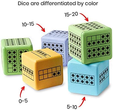 hand2mind Ten Frame Dice, Large Foam Dice for Classroom, Subitizing Dice, Math Manipulatives for Elementary School, Counting Toys for Toddlers, Educational Toys for Preschool Children (Set of 12) - Image 2