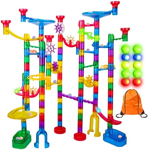Meland Marble Run Sets for Kids - 153Pcs Marble Race Track Maze Madness Game STEM Building Tower Toy for 4 5 6 + Year Old Boys Girls(113 Pcs + 30 Glass + 10 Led Lighted) by Meland