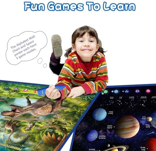 Bilingual Interactive for Kids Talking Dinosaur & Space Poster for Kids Learning and Educational Toys,Talking Educational Dinosaur Toy for Ages 3 to 12 Years Old,Space Theme Wall Decor for Preschool - Image 4