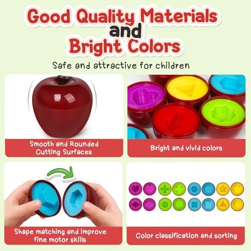 Apple Toys,Montessori Geometric Shape Sorter Toys for Toddlers 18-24Months,Early Educational Learning Color Sorting & Fine Motor Matching Games,Easter Basket Stuffers Gifts for Boys Girls - Image 5