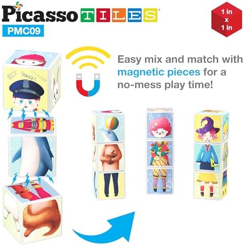 PicassoTiles Magnetic Expression Puzzle Toy Building Block Mix & Match Cubes Cubes Magnet Pre-School Sensory Toys Gifts Educational STEM Learning Kit for Kid, Baby Toddler Age 3 and Up 9 Piece PMC09 - Image 3
