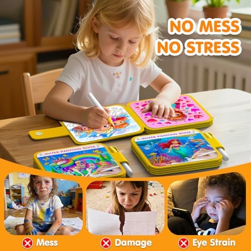 ZHOC Reusable Water Painting Books for Kids – Magic Water Reveal Coloring Books with Water Pens (Mermaid) No-Mess Coloring Book Fun Travel Activity for Ages 3 4 5 6 7 8 - Image 4