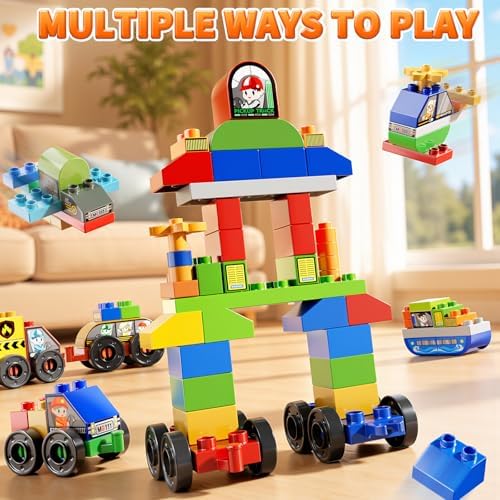 Toddlers Car Building Blocks Set, 16Pcs Different Vehicles, Build Your Own Toy Cars, STEM Learning Toy for Ages 3-5, Gifts Toys for 3 4 5 4 7 8 Year Old Boys Girls - Image 5