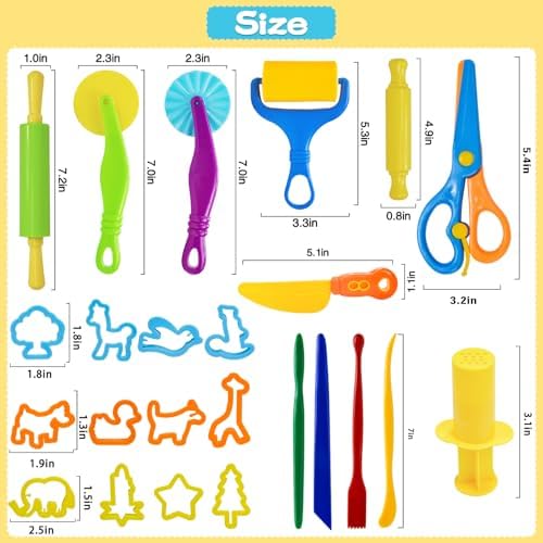 LCY WEDSHI Dough Tool Set, 24 Pcs Dough Tools Sets for Kids Ages 4-8, Dough Accessories Includes Animal Molds, Cutters Roller, Rolling Pins, Safety Scissors, Plastic Knife - Image 4
