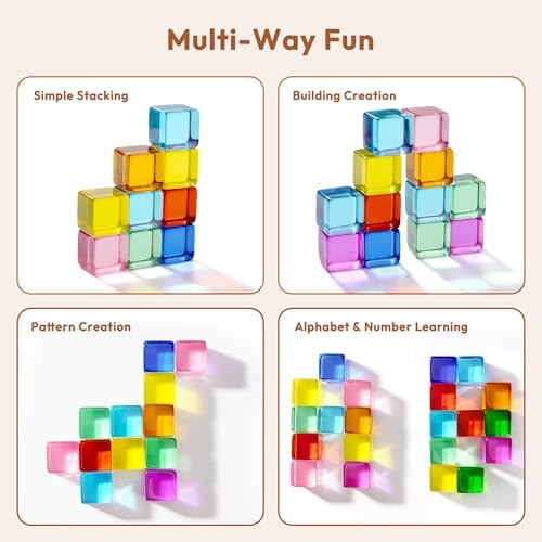 Woodtoe Rainbow Building Blocks for Kids, 24 PCS Gem Blocks Toys Ages 3-6 - Image 3