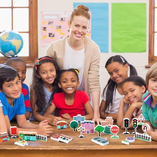 Kathfly 36 Pcs Wooden Community Helpers Buildings, Career Figures Toy - Image 5