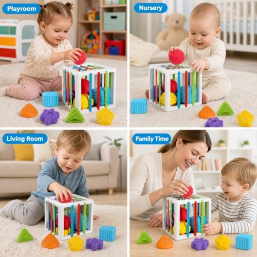 Montessori Toys for 1 Year Old - 6 Pc Shape Sorter Activity Cube - Image 5