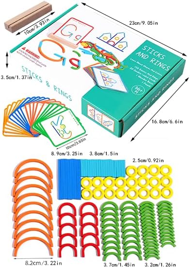 120-Piece Wooden Pattern Blocks Set with Sticks and Rings - Montessori Shape Puzzles for 3-8 Year Olds, Ideal Educational Toy for Preschool and Kindergarten Kids - Image 5