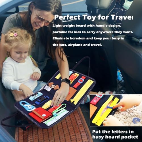 Esjay Busy Board, Sensory Board for Fine Motor Skill, Montessori Toys Educational Learning Activities for 3+ Year Old, Travel Car Airplane Toys Gifts for Boys Girls,Blue Alphabet - Image 4