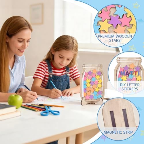 Acrylic Magnetic Kids Chore Board & Star Reward Jar - Dry Erase Fridge Calendar with Erasable Markers, Wooden Stars & DIY Stickers for Visual Schedule, Behavior Tracking & Potty Training Toddlers - Image 2