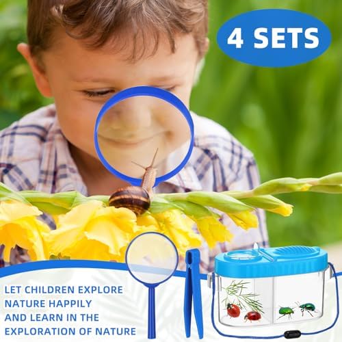 Halloscume 4 Sets Bug Collection Kit for Kids, Explorer Outdoor Kit with Bug Containers for Insects, Magnifying Glass, Tweezers, Nature Exploration Gift Toy for Girls Boys(2 Colors) - Image 6