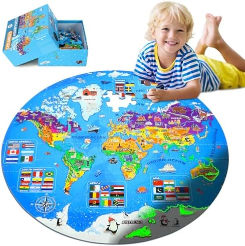 DIGOBAY 70 Pieces Glow in The Dark World Map Floor Puzzles for Kids 4-6 by DIGOBAY