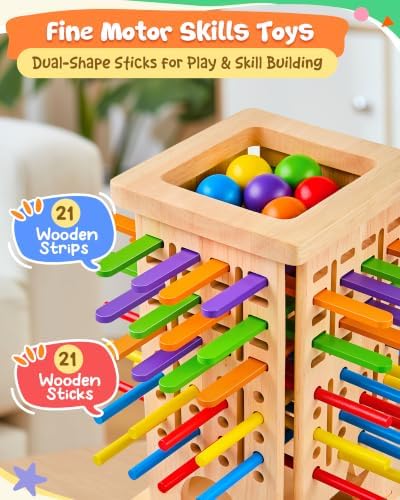 Montessori Wooden Board Games for Kids 4-6, 42 Sticks Ball Drop Dice Game - Image 3