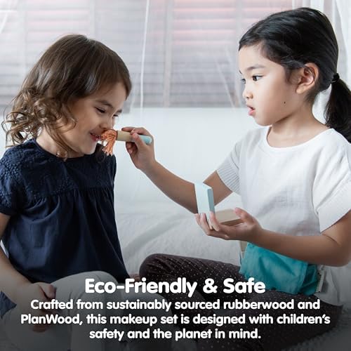 PlanToys® Pretend Play Wooden Makeup Set for Kids with Mirror & Lipstick - Image 6