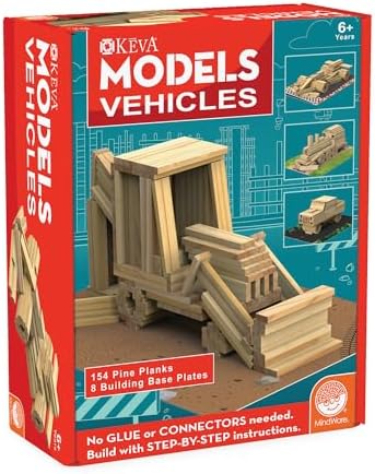 MindWare KEVA Models Vehicles - 154 Wooden Building Planks & Step-by-Step Instructions to Build Iconic Vehicles by MindWare