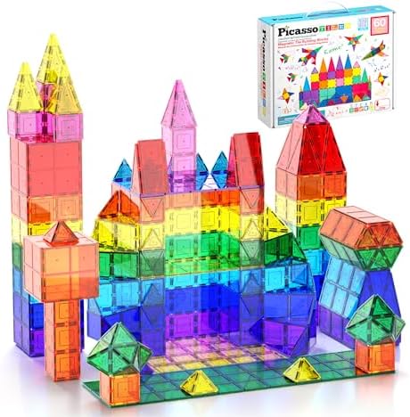 PicassoTiles 60 Piece Magnetic Tiles Clear 3D Building Blocks STEM Ages 3+ by PicassoTiles