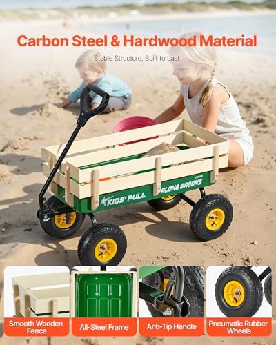 VEVOR 39 inch Pull Along Kids Wagon, Red Rolling Cargo Toy Wagons for Kids, Outdoor Utility Cart for Garden Beach Camping with All Terrain Wheels for Child Present, Supports up to 330 lbs - Image 3