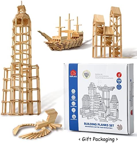 100pcs Classic Wooden Building Blocks Set,Solid STEM Building Toys for Kids, Preschool Learning Montessori Toys for Toddlers, Boys & Girls Birthday Gift (Log Color) - Image 7