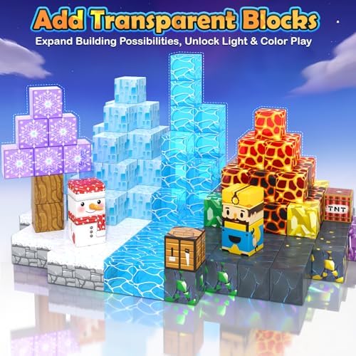 100PCS Large Magnetic Blocks-Build Mine Magnet World Ice Mine Sword Toddlers Toys for Kids Magnet Transparent Building Blocks Sensory Learning Toys for Boys and Girls Ages 3 4 5 6 7 8-12 Birthday Gift - Image 2