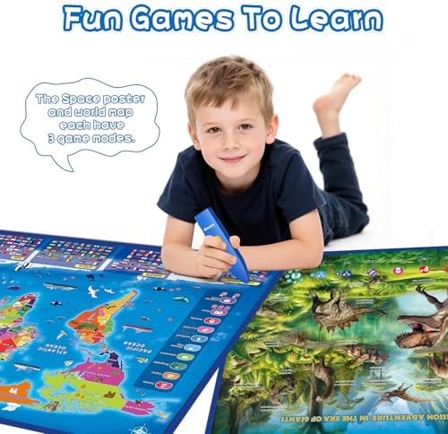 Bilingual Interactive Kids Talking World Map & Dinosaur Poster for Learning - Image 4