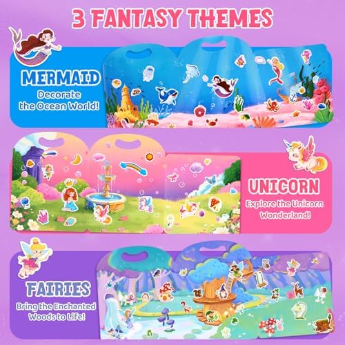 JoyCat Reusable Sticker Book Set for Kids, 3-Pack, Unicorn Fairy Mermaid - Image 2