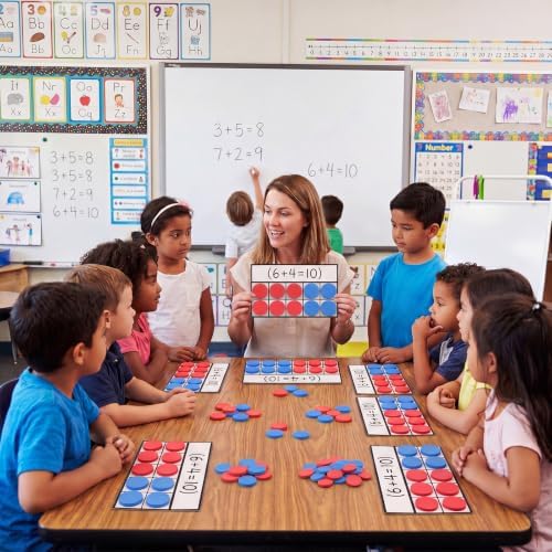 Ireer 60 Sets Bulk Magnetic Ten Frames for Classroom 600 Magnetic Math Counters and 60 Boards Kindergarten Classroom Must Haves Math Manipulatives for Home Prek Preschool Elementary(Red Blue) - Image 6