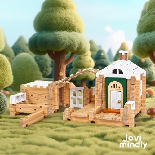 Jovi-mindly＆Notchies 107 Pcs STEM Wooden Blocks Toys with Door＆Windows|Learning Building Blocks Toy for Kids Ages 4-8 Boys and Girls|Classic Old Fashioned Toys Gifts for Birthday - Image 6