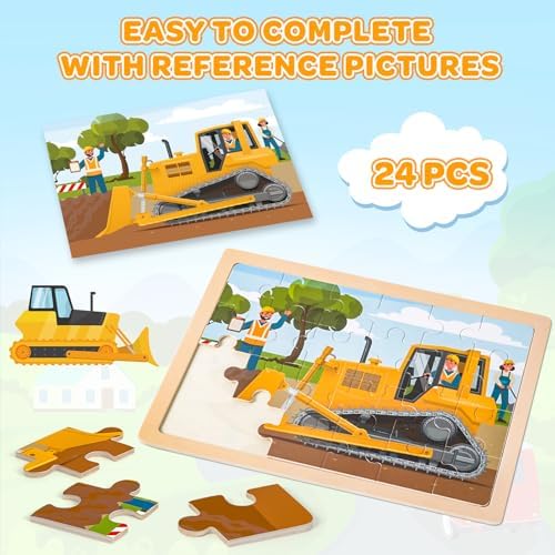 Puzzles for Kids Ages 4-6, 4 Packs 24 Pcs Wooden Jigsaw Puzzles for Toddlers Ages 2-4, Preschool Educational Vehicle Puzzle Toys Gifts for 3 4 5 6 Boys Girls - Image 4