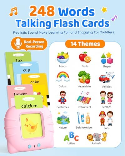 Aullsaty Talking Flash Cards for Toddlers 1-3, Upgraded 248 Sight Words Montessori Speech Therapy Toy, Autism Sensory Educational Learning Toys, Birthday Gifts for Boys Girls (Pink) - Image 3