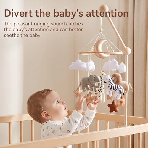 Wooden Bed Bell Crib Mobile with Music Box – Soft Felt Cartoon Bear Hanging Rattle Toy for Nursery Decor, Handcrafted Montessori-Inspired Crib Mobile (3D Animals) - Image 2