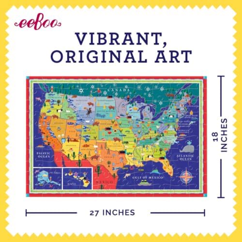 eeBoo This Land is Your Land 100 Piece Children's Puzzle, 27" x 18" USA Map - Image 3