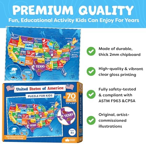United States Puzzles for Kids Ages 4-6, 6-8 - Educational Toys for Boys & Girls - 70Pcs USA Map Kids Puzzles with 50 States & Capitals - Floor Jigsaw Kids Puzzle - Learning Activities Gifts - Image 2