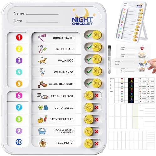 Chore Chart for Kids ADHD Tools to Do List Checklist Magnetic Planning Board with Sliders, Visual Schedule Board with Dry Erase Sheets, Sticker, Marker, Routine Chart for Kids - White by Home