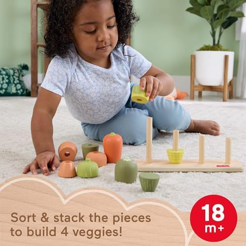 Fisher-Price Wood Toddler Toy Veggie Stacker, Tiny Garden Wooden Sorting & Stacking Activity for Preschool Kids Ages 18+ Months - Image 2