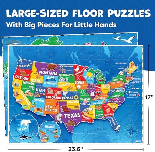 Puzzles for Kids Ages 4-6-8-145pcs World Map & United States Puzzle - Educational Toys for 4+ Year Old - Kids Puzzles Ages 5-8 - Puzzle Games for Kids Ages 5-8 - Gifts for 4 Year Old Girl, Boys - Image 2