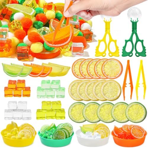 149 Pcs Lemon Sensory Bin Items Summer Counting Sorting Summer Sensory Bin Filler Fine Motor 15 Fake Lemon Slices 6 Fake Cubes Counts for Easter Day Spring Summer Sorting Counting Decor by Unknown