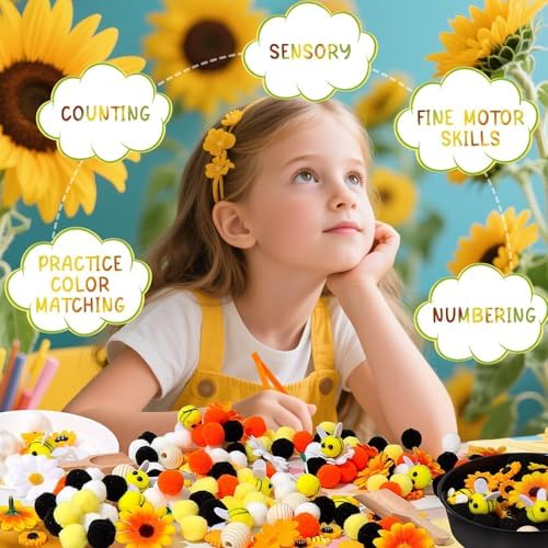 172 Pcs Sunflower Sensory Bin Filler Spring Summer Bee Honeycomb Counting Sorting Sensory Bin Items Fine Motor Sunflower Counts for Easter Day Spring Summer Sorting Counting Decor - Image 7