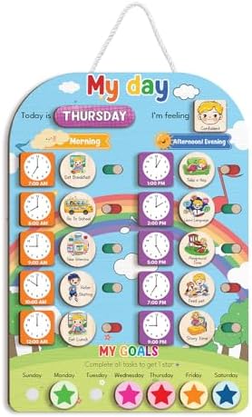 Kid Daily Routine Chart 12x17'', Wooden Chore Chart for Kids, My Day Chore Chart, Kids Daily Chores, Daily Responsibility Chart for Kids by TinyKidz