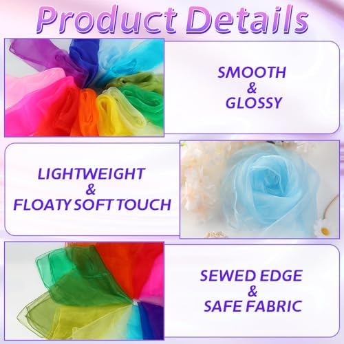 Juggling Scarves, Dance Scarves for Kids Play 12 PCS Square Silk Scarf Music Performance Props for Toddlers Children - Image 4
